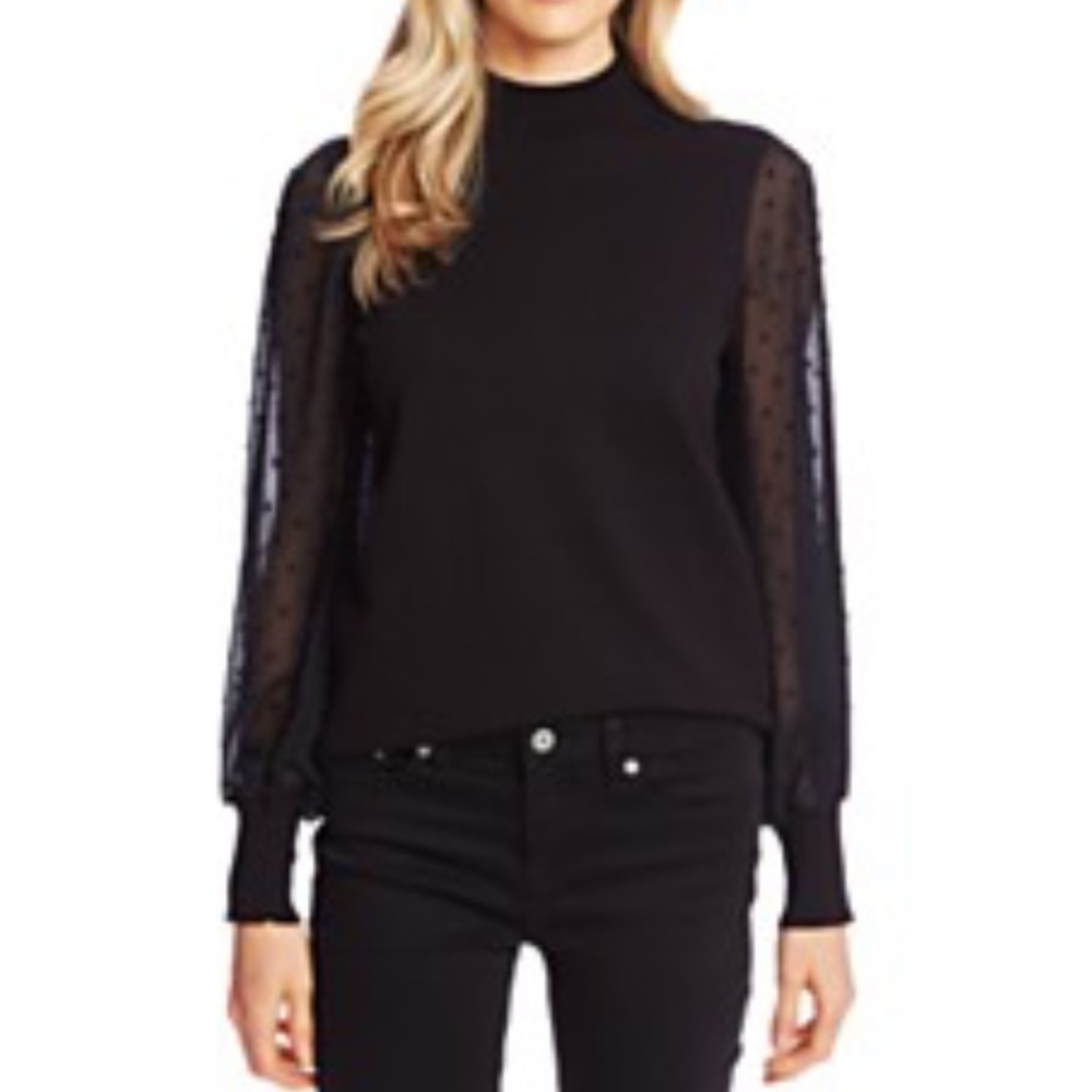 CeCe Black Sweater Polka Dot Shear sleeves elegant cotton size small holiday